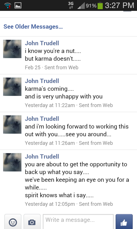 John Trudells Death Threat Message to Richard Boyden